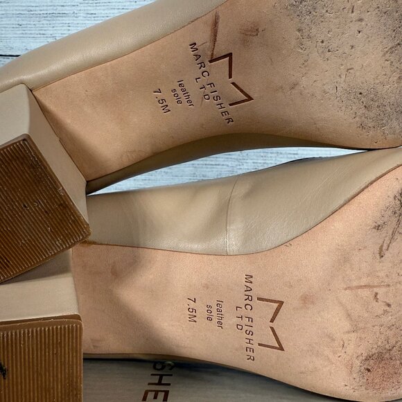Mark Fisher Zala Block Heel Pointy Toe Pump Light Natural Tone Leather Sz 7.5 - Picture 9 of 9